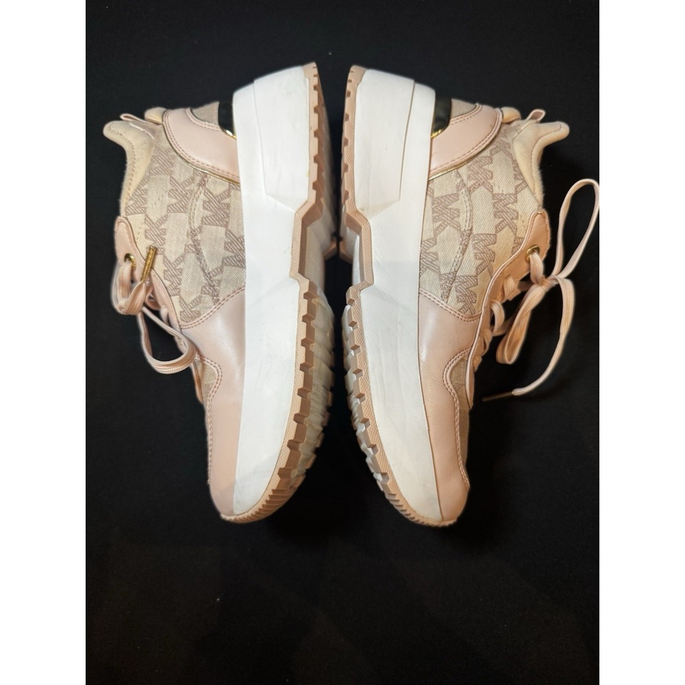 Michael Kors Muse Trainer Women's Low Top Lace Up Logo Sneakers Pink Gold Trim - Picture 5 of 14